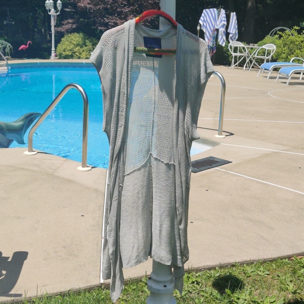 Grey Knit Long Cardigan Sleeveless Long Cardigan